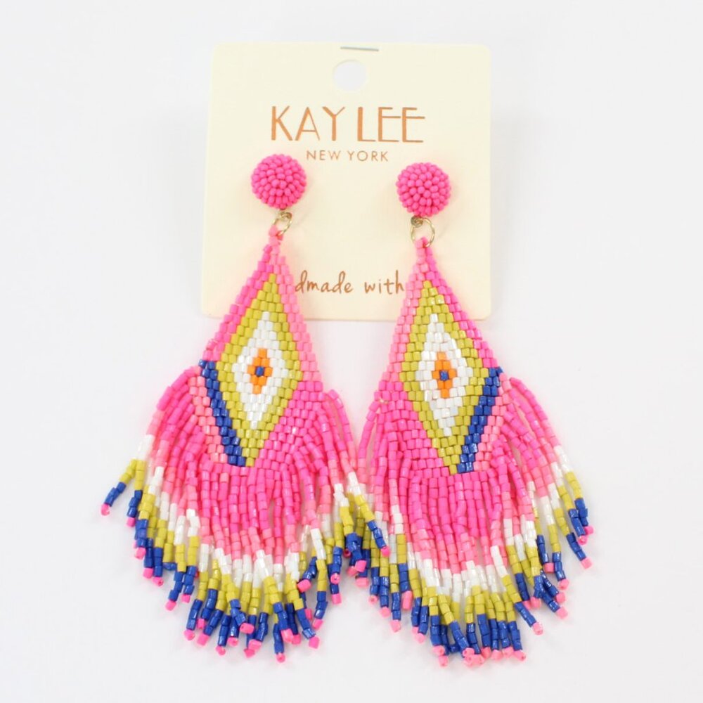 KAYLEE Seed Beaded Beautiful Pink Southwest Tribal Post Earrings Made ❤️in India